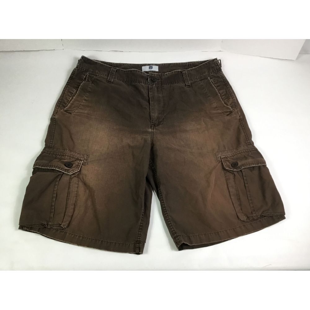 Gap Cargo Shorts Brown Mens Size 38 chinos flap Pockets adjustable back